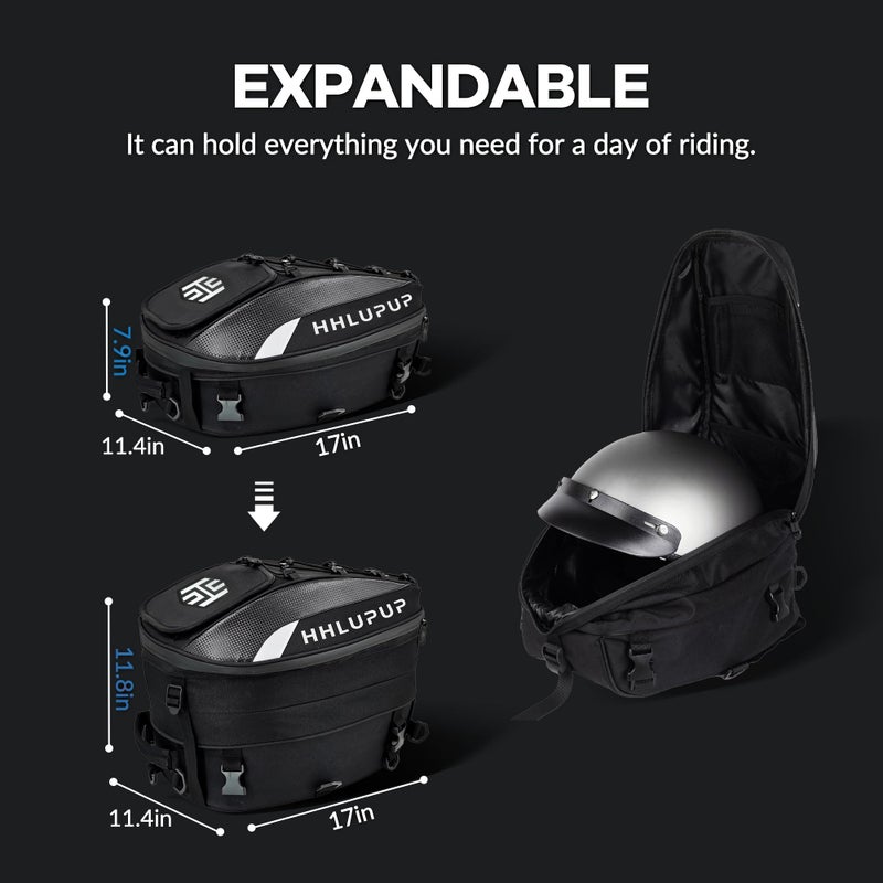 HHLUPUP Motorcycle Tail Bag Seat Helmet Large Capacity Dual Use Motorcycle Backpack, 25L-38L Waterproof Luggage Bags White - Image 2